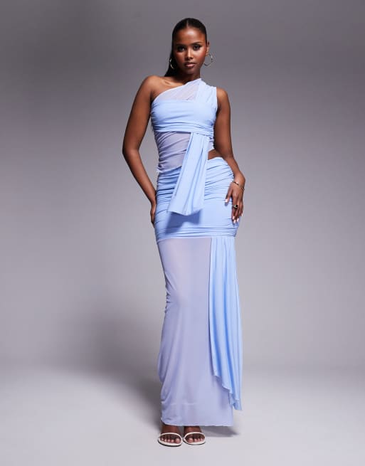 Kaiia exclusive double layered slinky sheer mesh one shoulder