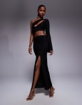 [Kaiia] Kaiia exclusive double layered slinky side split maxi skirt in black (part of a set) 16 BLACK