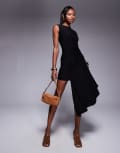 [Kaiia] Kaiia exclusive double-layered slinky sleeveless asymmetric waist drape detail mini dress in black 18 BLACK