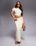[Kaiia] Kaiia exclusive double layered slinky tie detail foldover maxi skirt in butter yellow (part of a set) 6 Butter yellow