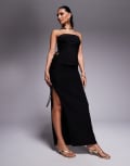 [Kaiia] Kaiia exclusive double layered slinky tie side thigh split maxi skirt in black (part of a set) 10 BLACK