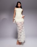 [Kaiia] Kaiia exclusive double layered slinky twist off shoulder asymmetric sheer lace skirt maxi dress in lemon-Yellow 6 Lemon