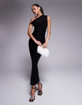 [Kaiia] Kaiia exclusive double layered slinky twist off shoulder bodycon maxi dress in black 6 BLACK