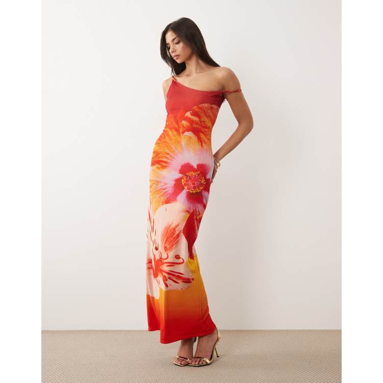 knee length dresses for ladies Mac Duggal Charmeuse Ruffle Strap Crossover Ombre Gown main image 1