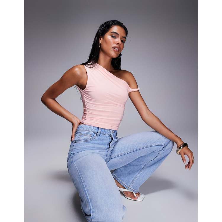Kaiia exclusive double layered slinky twist off shoulder top in