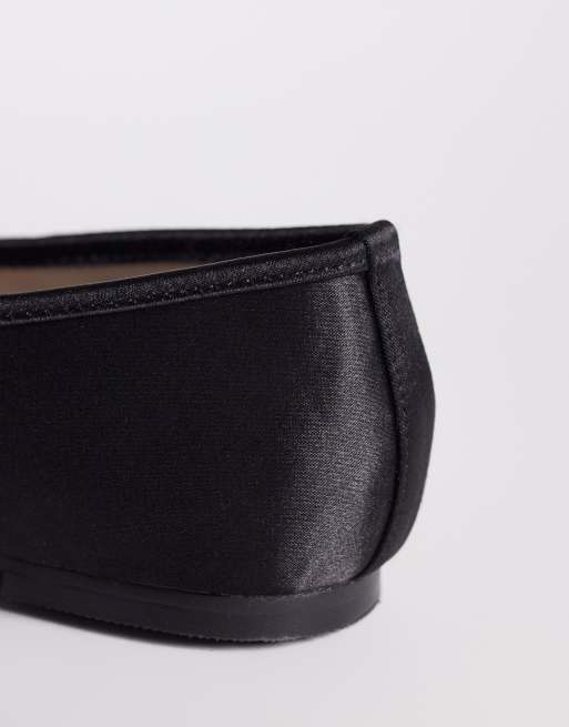 Kaiia exclusive double strap pearl floral satin ballet flats in black, 4 of 4