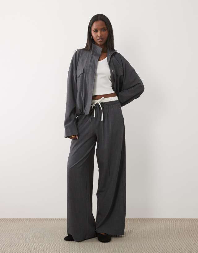 Kaiia exclusive double waistband wide leg tactical pants in