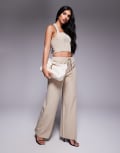 [Kaiia] Kaiia exclusive drawstring waist wide leg pants in stone (part of a set)-Neutral 12 STONE