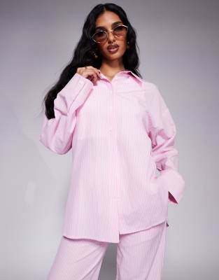 Kaiia - Exclusive - Durchgeknöpfte Oversize-Hemdbluse aus Popeline in gestreiftem Rosa, Kombiteil