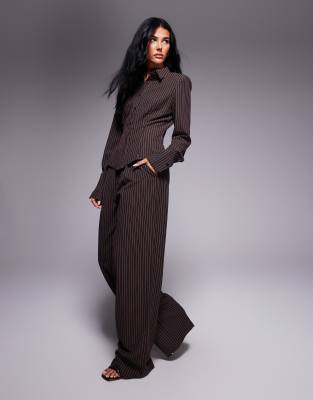 Kaiia - Exclusive - Elegante Hose in Braun mit Nadelstreifen und geradem Schnitt, Kombiteil-Brown