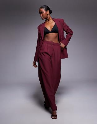 Kaiia - Exclusive - Elegante Hose in Weinrot mit weitem Bein, Schlitz am Saum und Bundfalten, Kombiteil