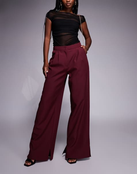 Kaiia – Exclusive – Elegante Hose in Weinrot mit weitem Bein, Schlitz am Saum und Bundfalten, Kombiteil - view 1