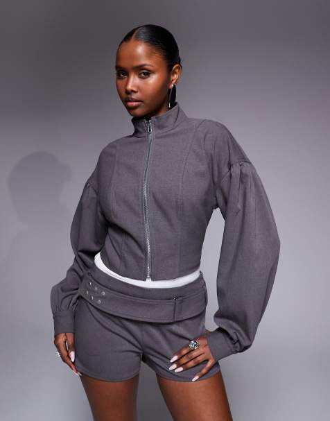 Kaiia – Exclusive – Elegante Jacke in Anthrazit mit Reißverschluss und Ballonärmeln, Kombiteil - view 1