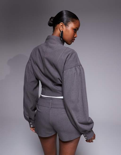 Kaiia – Exclusive – Elegante Jacke in Anthrazit mit Reißverschluss und Ballonärmeln, Kombiteil, 4 von 4