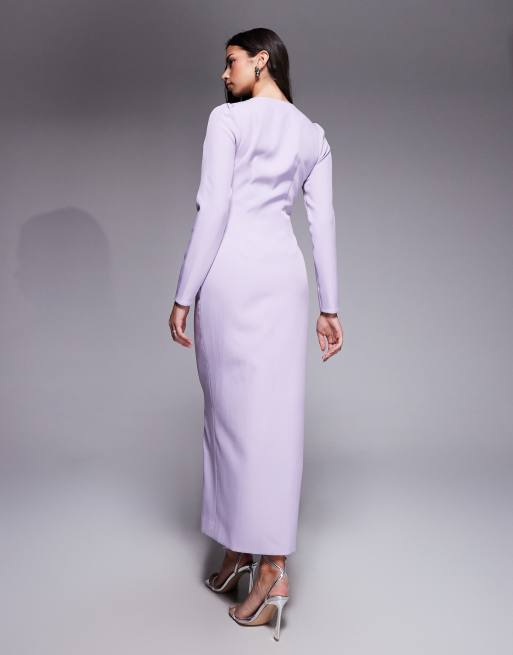 Kaiia – Exclusive – Elegantes langärmliges Maxikleid in Flieder mit Knopfleiste, 4 von 4