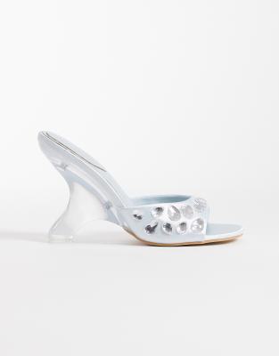 Kaiia exclusive embellished satin heeled sandals in baby blue blue 14090₽