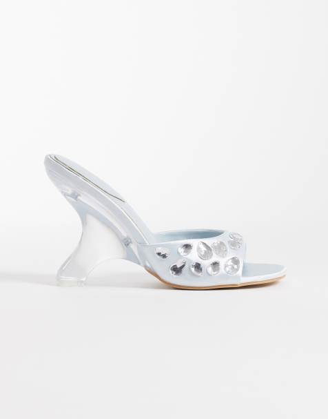 Kaiia exclusive embellished satin heeled sandals in baby blue - view 1