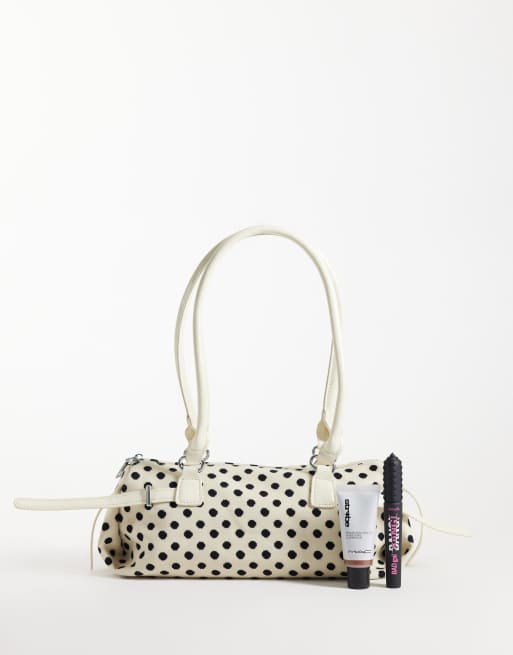 Kaiia exclusive fabric bowling bag in cream and black polka dot, 2 of 4