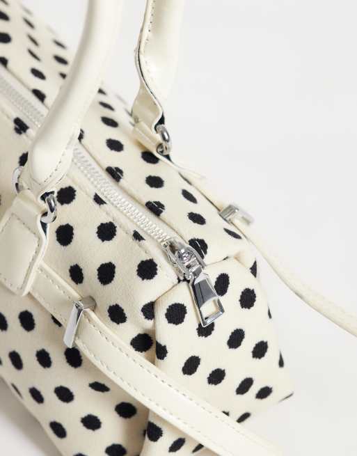 Kaiia exclusive fabric bowling bag in cream and black polka dot, 3 of 4