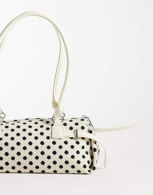 Kaiia exclusive fabric bowling bag in cream and black polka dot, 4 of 4