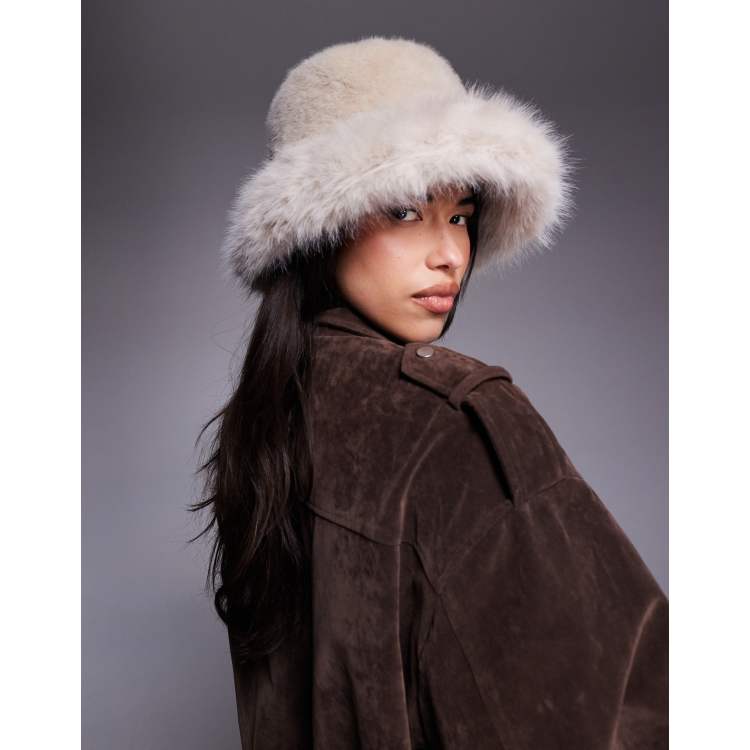 Kaiia exclusive faux fur bucket hat in cream | ASOS