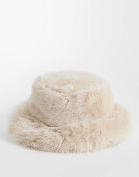 Kaiia exclusive faux fur bucket hat in cream - view 1