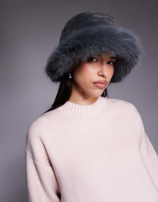 Kaiia Kaiia exclusive faux fur bucket hat in grey