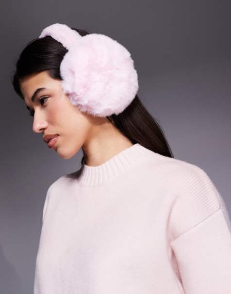Kaiia exclusive faux fur ear muffs in baby pink - view 1