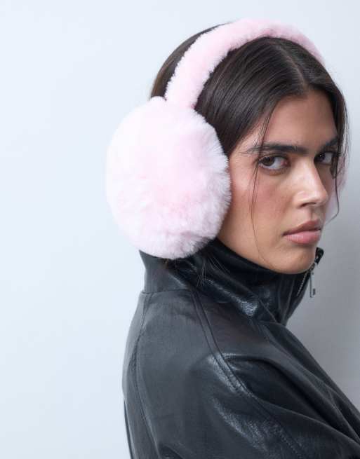 Kaiia exclusive faux fur ear muffs in baby pink, 2 of 3