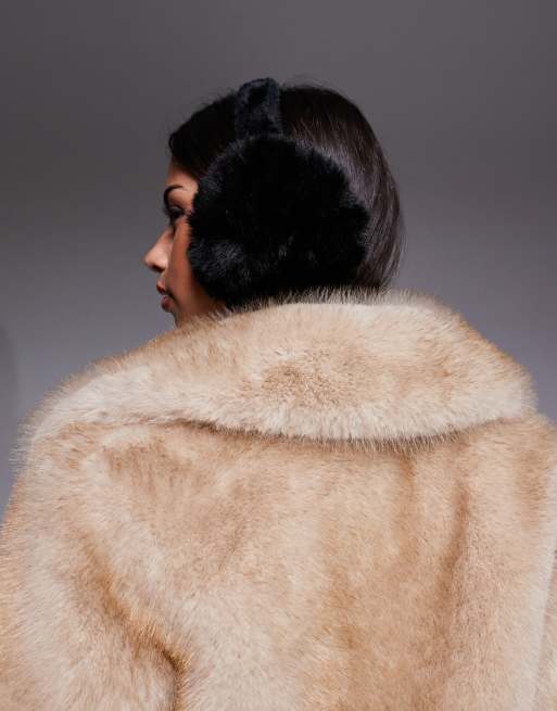 Kaiia exclusive faux fur ear muffs in black, 3 of 3