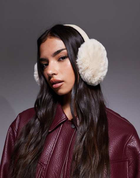 Kaiia exclusive faux fur ear muffs in cream - view 1