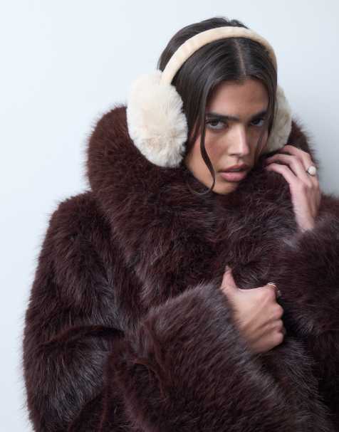 Kaiia exclusive faux fur ear muffs in cream - view 1