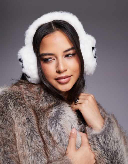 Kaiia exclusive faux fur ear muffs in white bow print