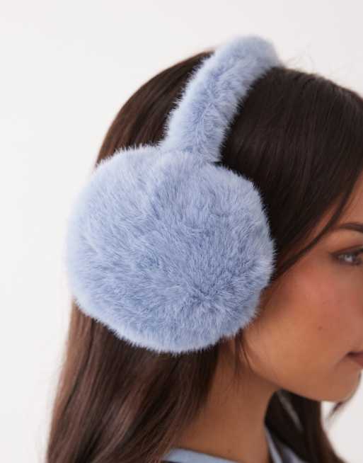 Kaiia exclusive faux fur fluffy ear muffs in light blue, 2 of 3