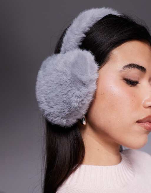 Kaiia exclusive faux fur heart ear muffs in gray