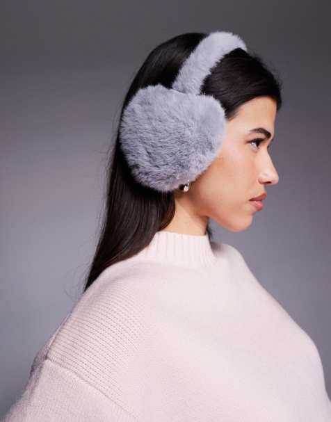 Kaiia exclusive faux fur heart ear muffs in grey - view 1