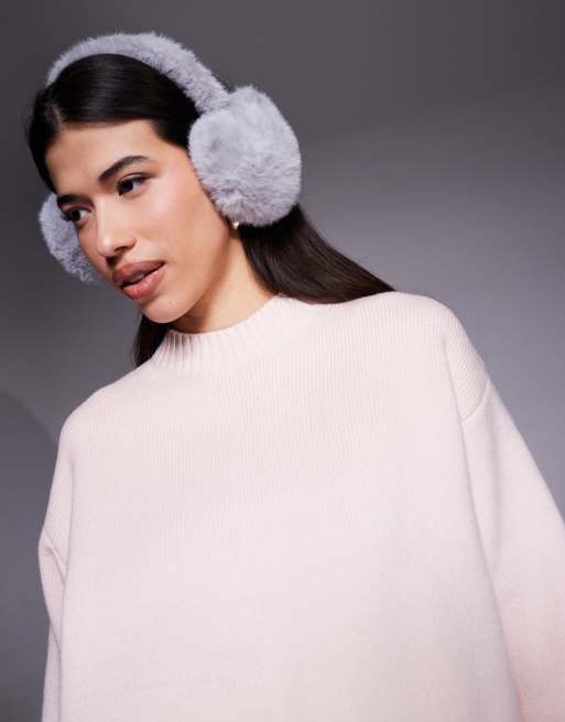 Kaiia exclusive faux fur heart ear muffs in grey, 3 of 3