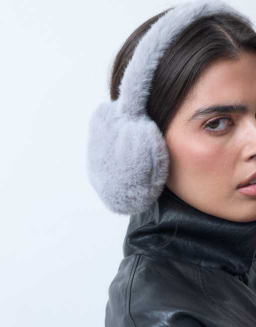 Kaiia exclusive faux fur heart ear muffs in grey, 3 of 3
