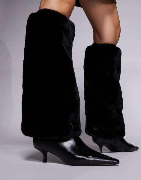 Kaiia exclusive faux fur leg warmers in black - view 1