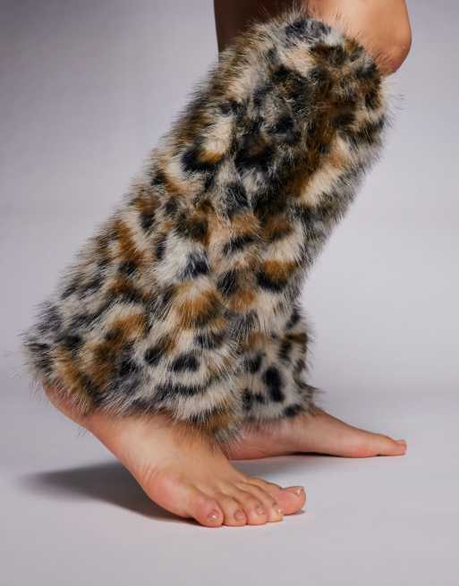 Kaiia exclusive faux-fur leg warmers in leopard print, 3 of 3