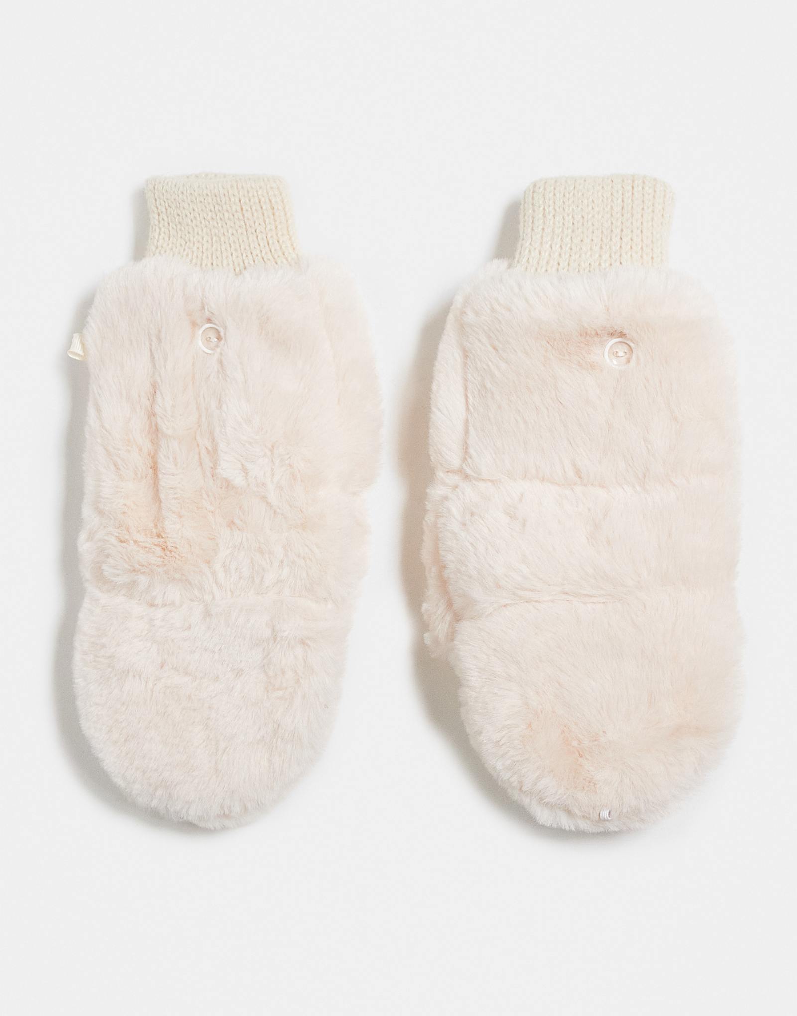 Эксклюзивные варежки из искусственного меха Kaiia кремового цвета