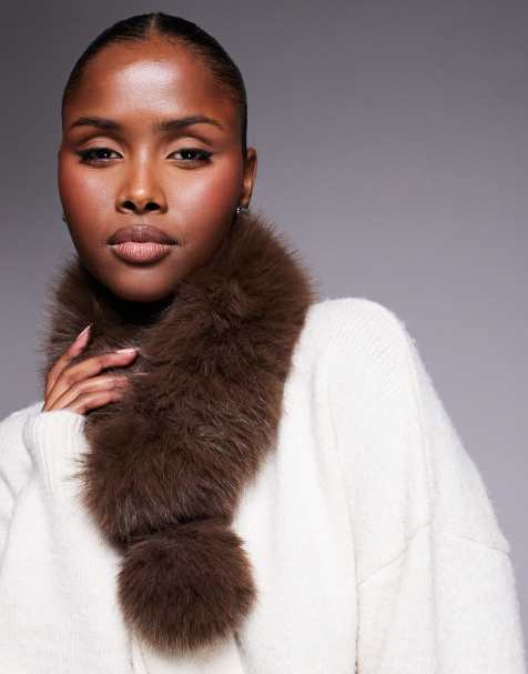 Kaiia exclusive faux fur scarf in brown - view 1