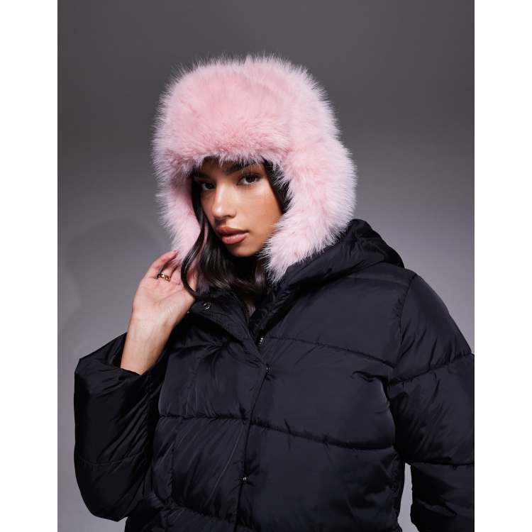 Kaiia exclusive faux fur trapper hat in baby pink | ASOS