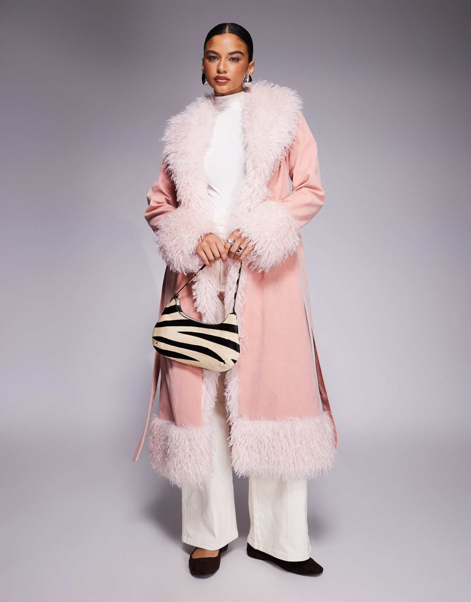 Макси-пальто penny lane с эксклюзивной отделкой из искусственного меха Kaiia темно-розового цвета