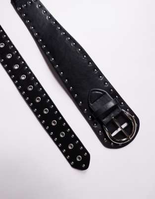 Kaiia Exclusive Faux Leather Eyelet & Stud Detail Chunky Belt In Multi