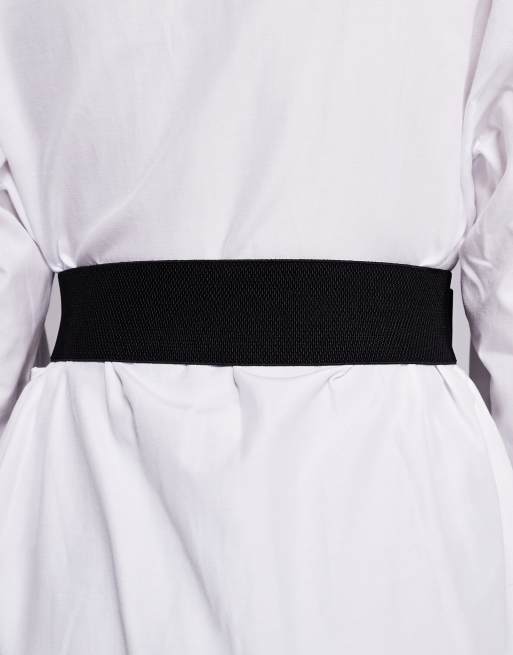 Kaiia exclusive faux leather oversized gold hardware detail waist belt in black, 3 of 3