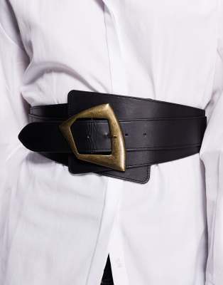 Kaiia Exclusive Faux Leather Oversized Gold-tone Hardware Detail Waist Belt In Black