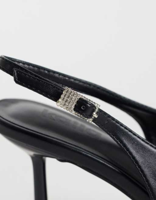 Kaiia exclusive faux leather silver point sling back kitten heels in black, 3 of 4