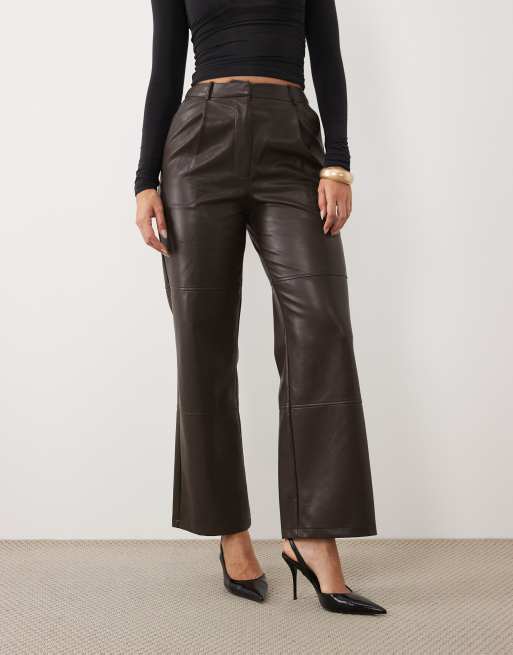 Kaiia exclusive faux leather straight leg trouser co-ord in brown, 2 of 5