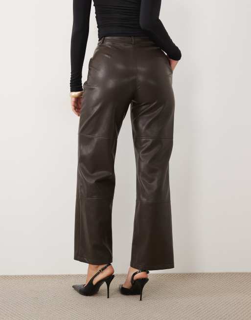 Kaiia exclusive faux leather straight leg trouser co-ord in brown, 3 of 5